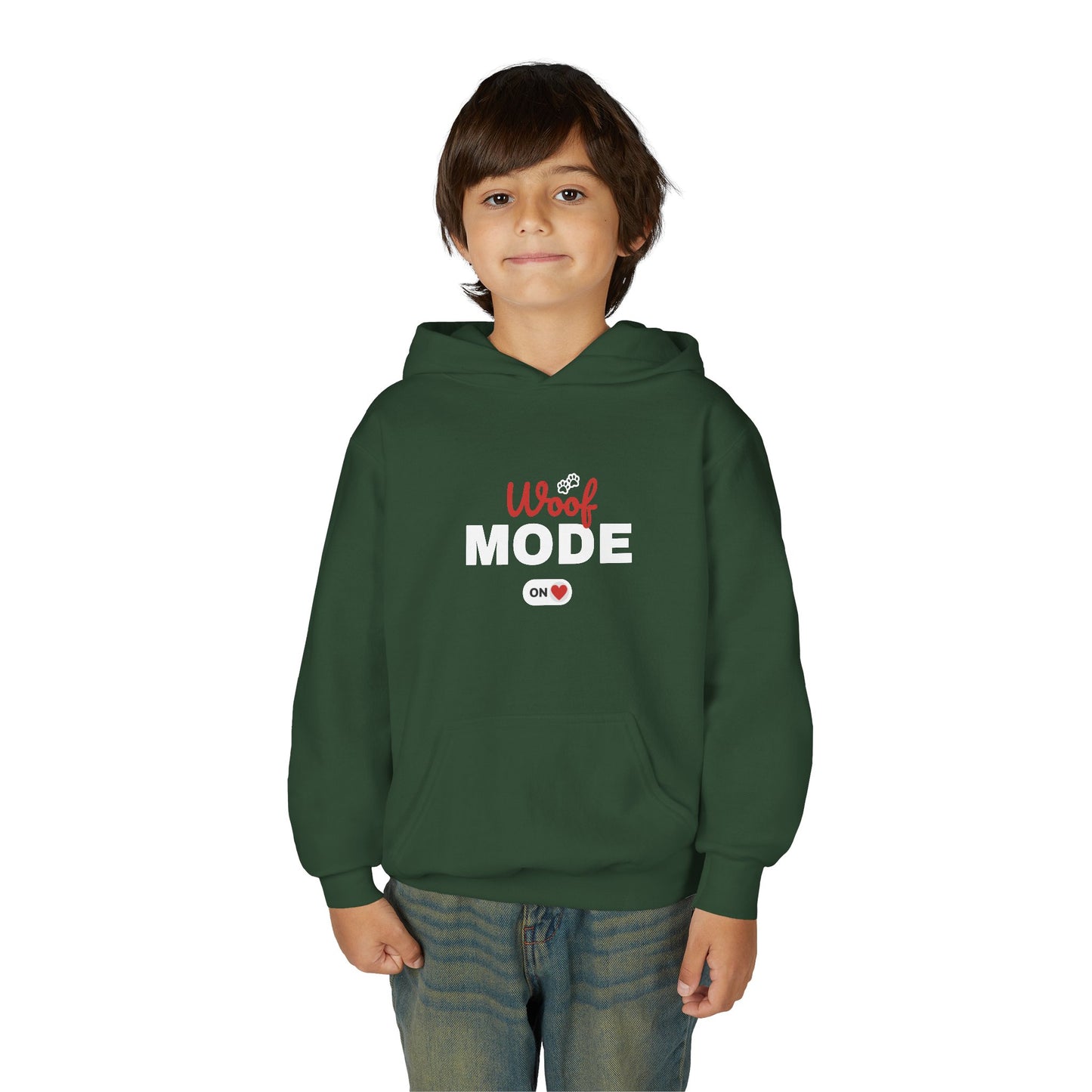 Kids Woof Mode Hoodie, Dog Lover Sweatshirt, Cute Pet Gift, Playful Pup Apparel, Comfy Kids Hoodie, Animal Lover Merch