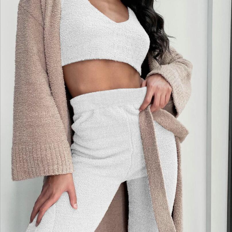3pcs Womens Clothing Long Sleeve Crop Tank Top And Drawstring Shorts Pajama Set from PurePaws