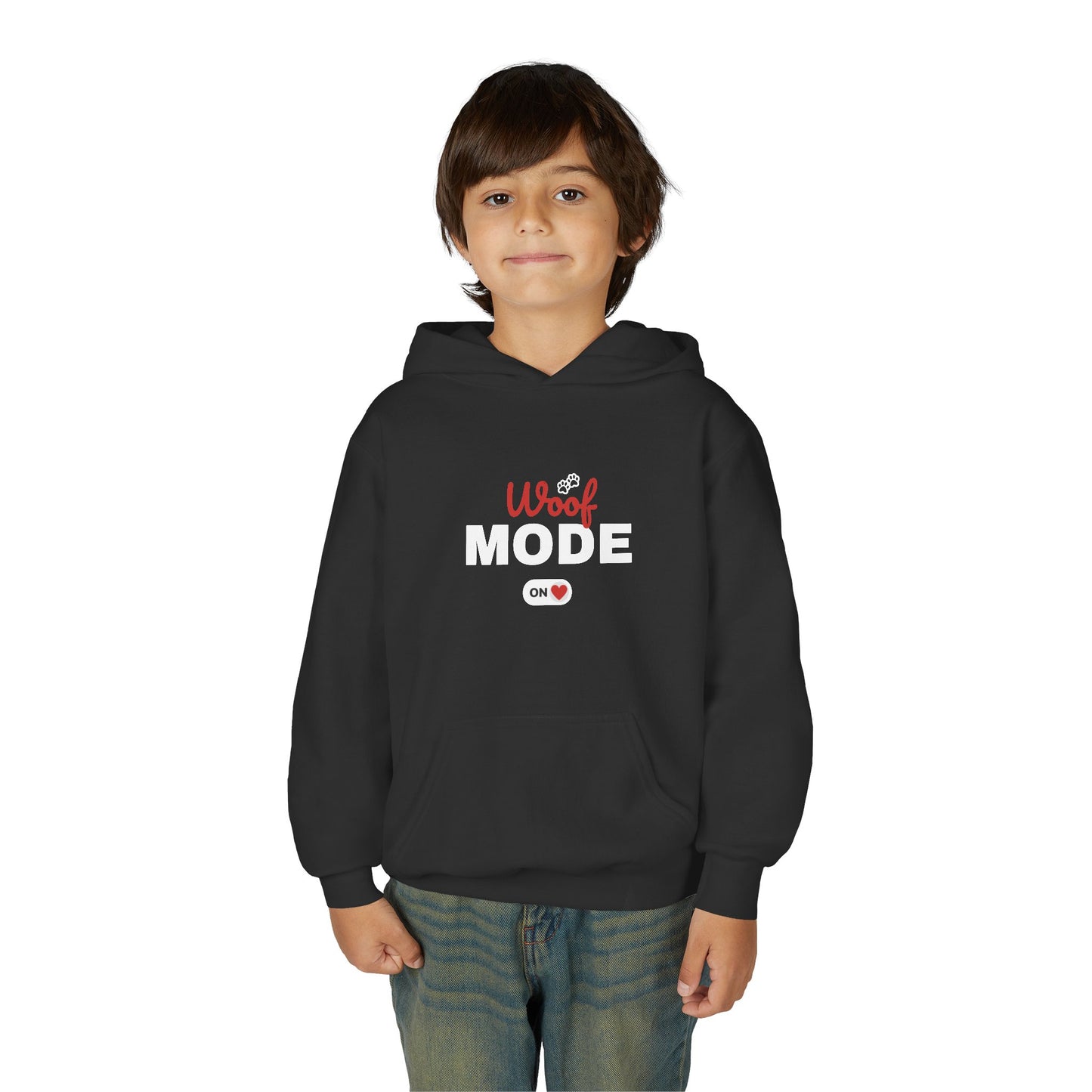 Kids Woof Mode Hoodie, Dog Lover Sweatshirt, Cute Pet Gift, Playful Pup Apparel, Comfy Kids Hoodie, Animal Lover Merch