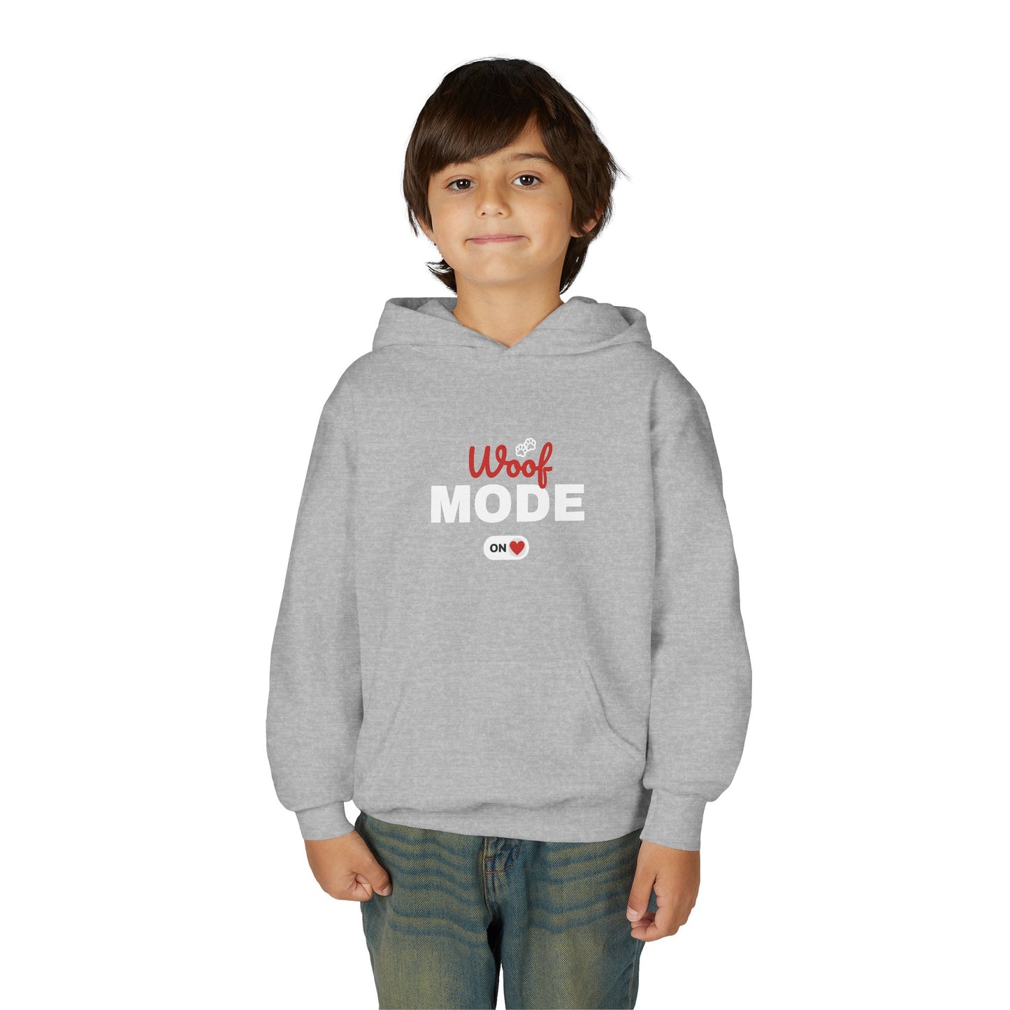 Kids Woof Mode Hoodie, Dog Lover Sweatshirt, Cute Pet Gift, Playful Pup Apparel, Comfy Kids Hoodie, Animal Lover Merch