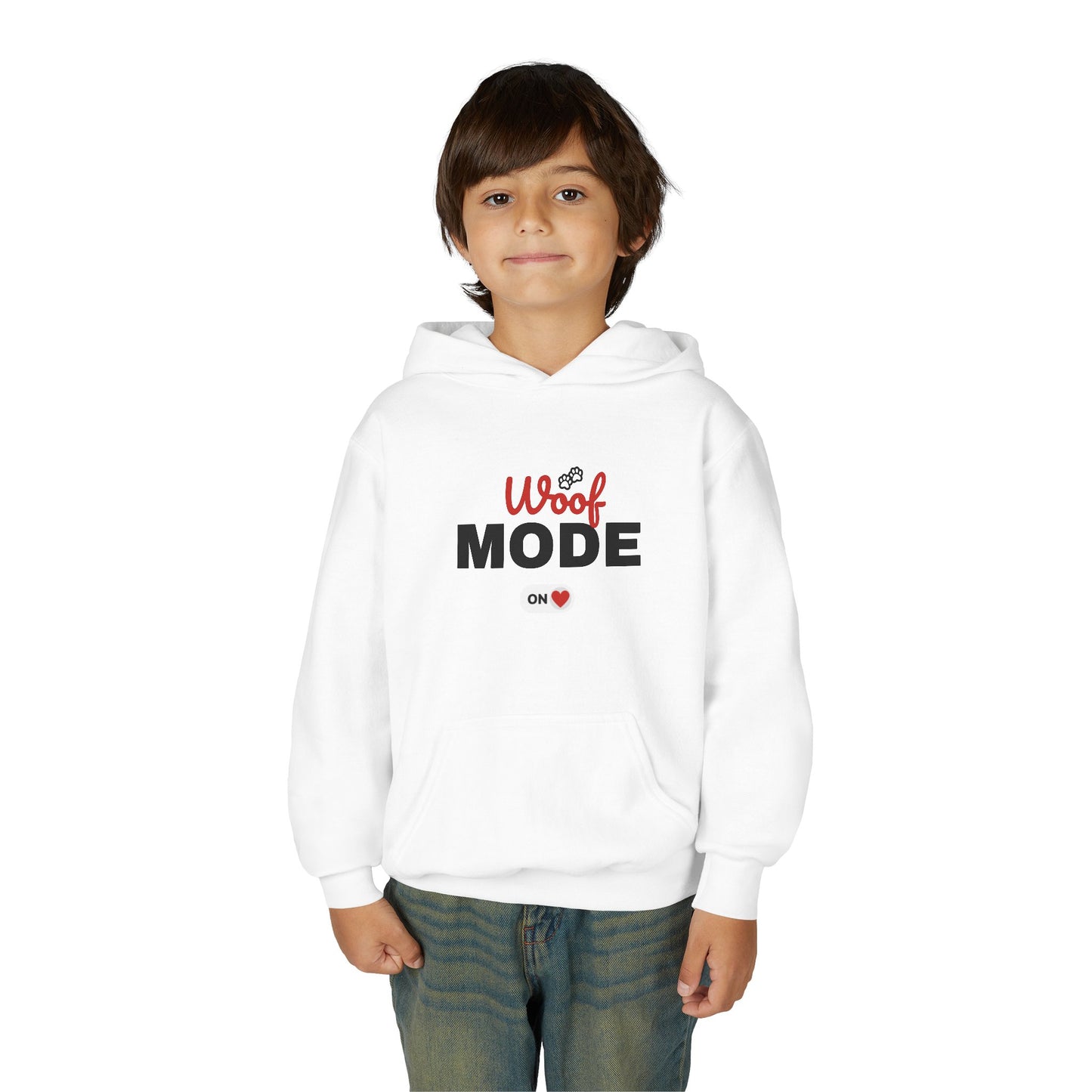 Kids Woof Mode Hoodie, Dog Lover Sweatshirt, Cute Pet Gift, Playful Pup Apparel, Comfy Kids Hoodie, Animal Lover Merch