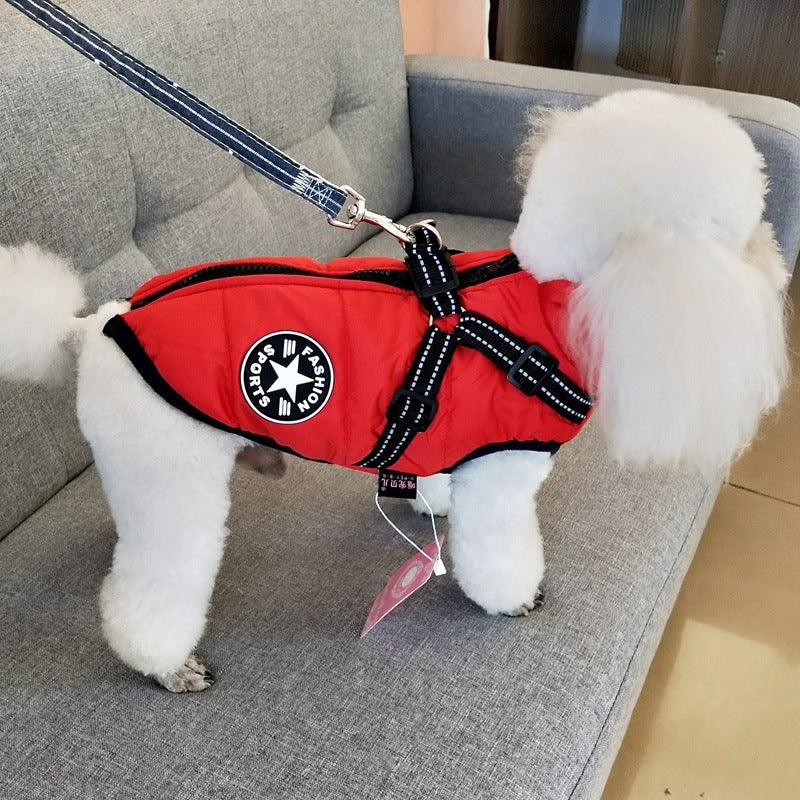 Waterproof Pet Clothes Winter Dog Coat With Harness Warm Pet Clothing Big Dog Jacket Chihuahua Labrador Coat Costume