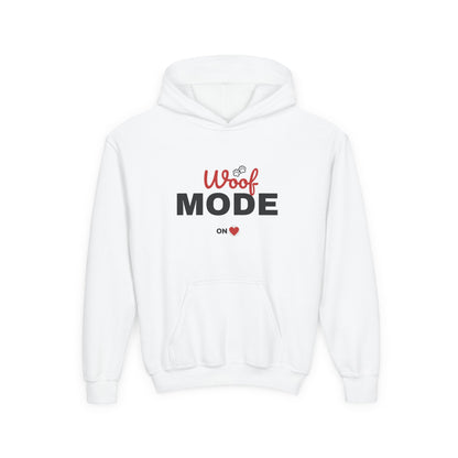 Kids Woof Mode Hoodie, Dog Lover Sweatshirt, Cute Pet Gift, Playful Pup Apparel, Comfy Kids Hoodie, Animal Lover Merch