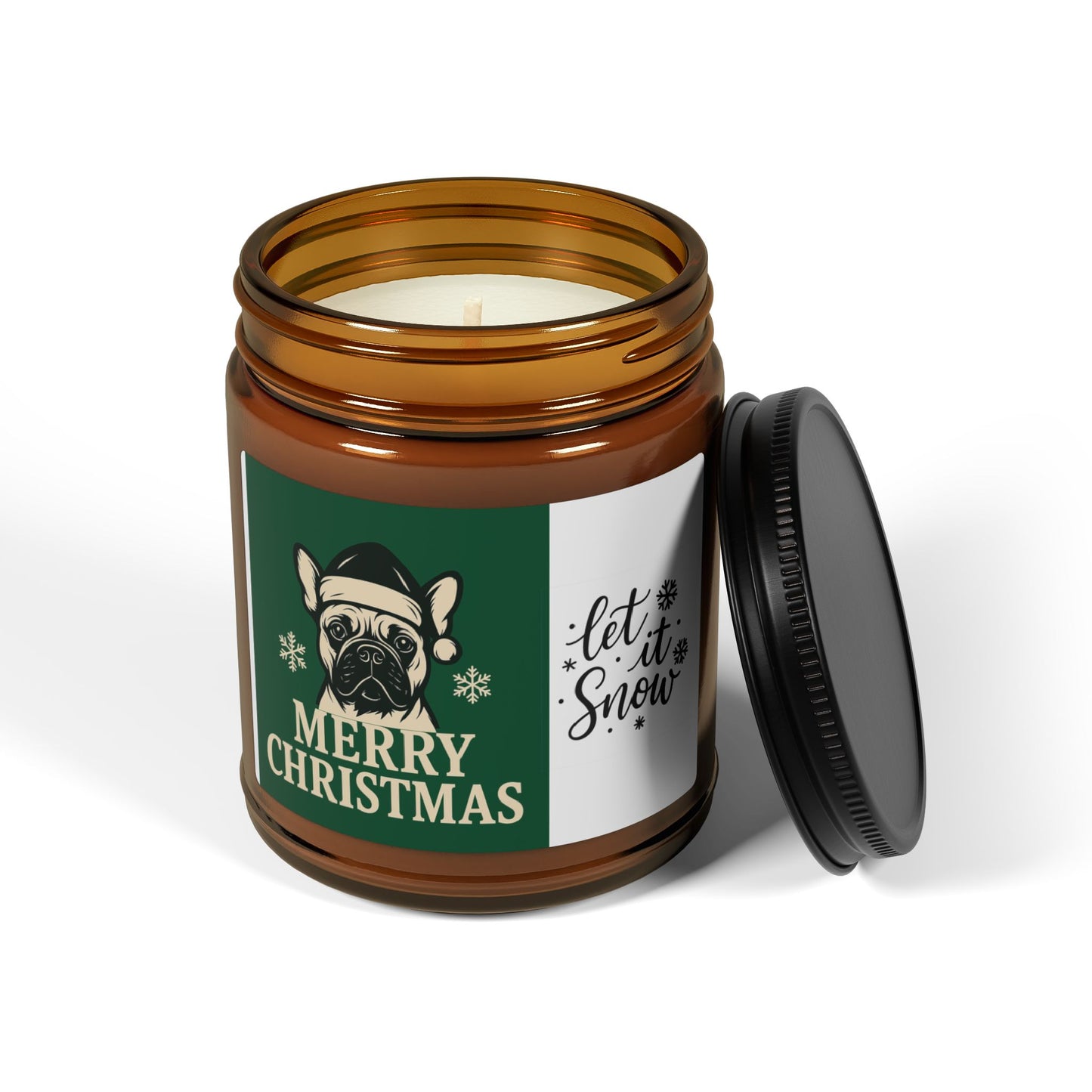 Christmas Dog Scented Soy Candle - Festive Amber Jar, Holiday Gift, Home Decor, Cozy Atmosphere, Unique Gift Idea, Let It Snow