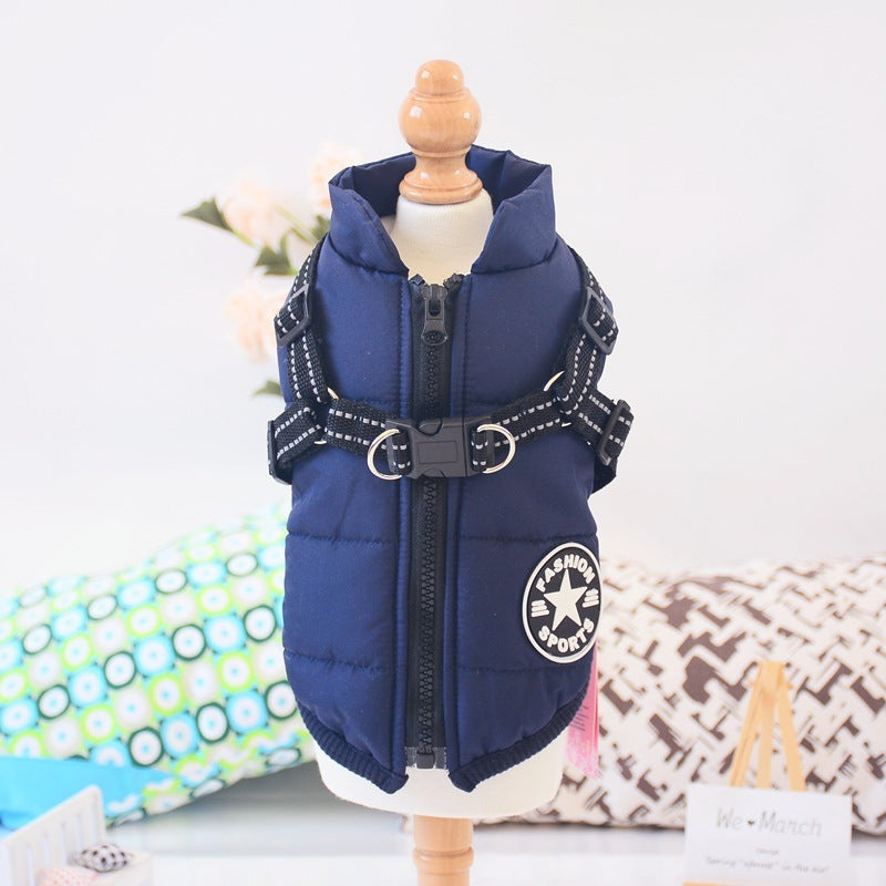 Waterproof Pet Clothes Winter Dog Coat With Harness Warm Pet Clothing Big Dog Jacket Chihuahua Labrador Coat Costume