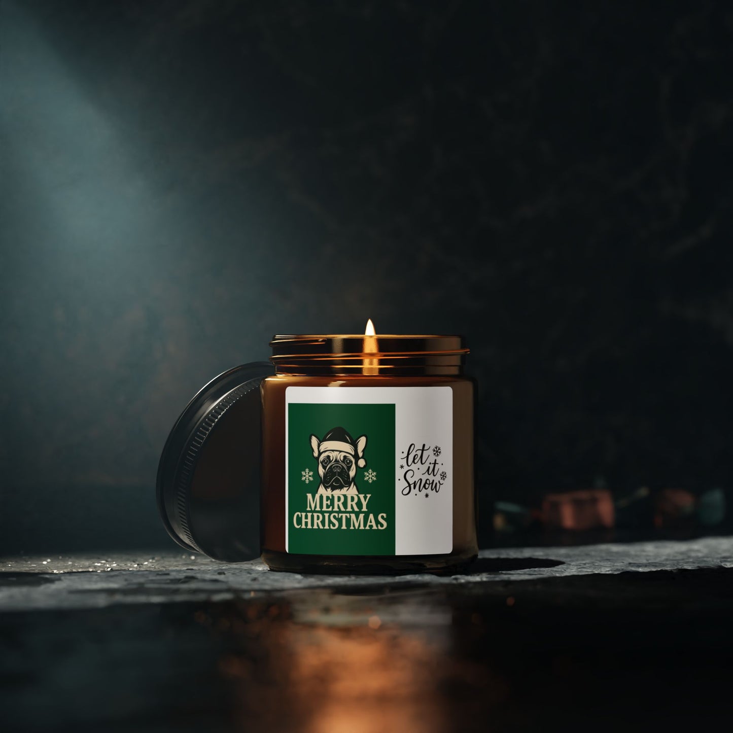 Christmas Dog Scented Soy Candle - Festive Amber Jar, Holiday Gift, Home Decor, Cozy Atmosphere, Unique Gift Idea, Let It Snow