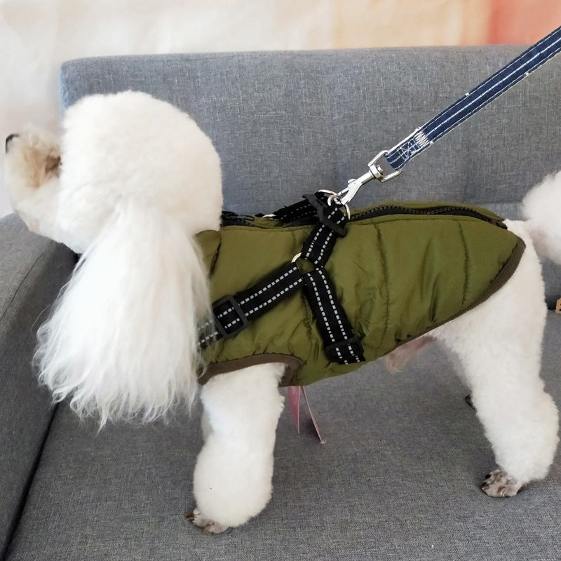 Waterproof Pet Clothes Winter Dog Coat With Harness Warm Pet Clothing Big Dog Jacket Chihuahua Labrador Coat Costume