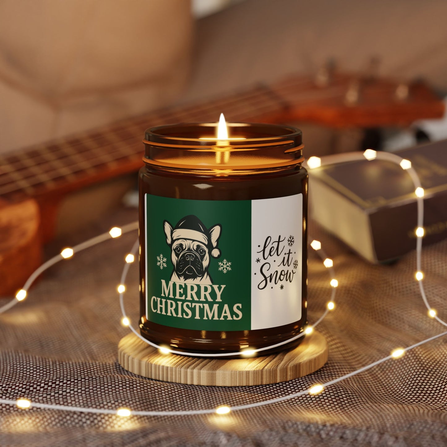 Christmas Dog Scented Soy Candle - Festive Amber Jar, Holiday Gift, Home Decor, Cozy Atmosphere, Unique Gift Idea, Let It Snow