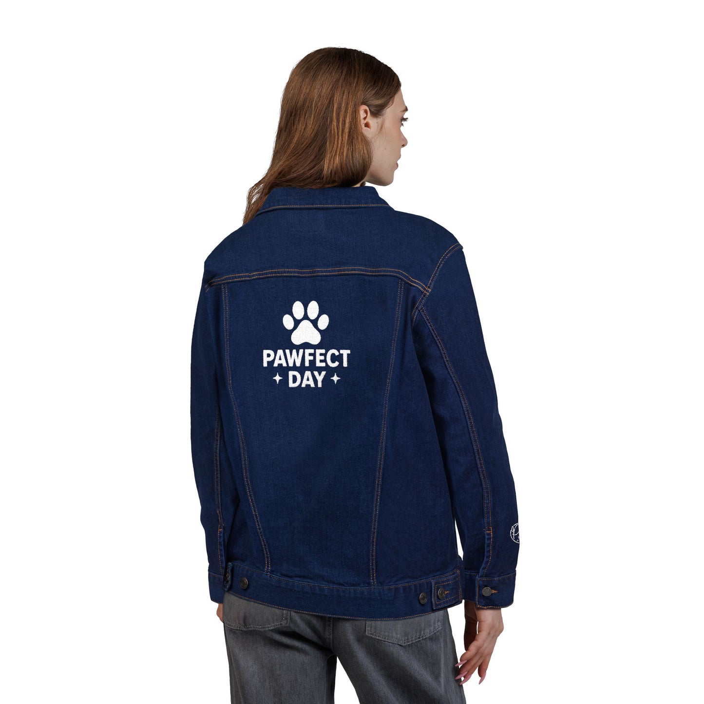 Embroidered Denim Jacket - Neutral Unisex Pawefct Day Design / Jeansjacke