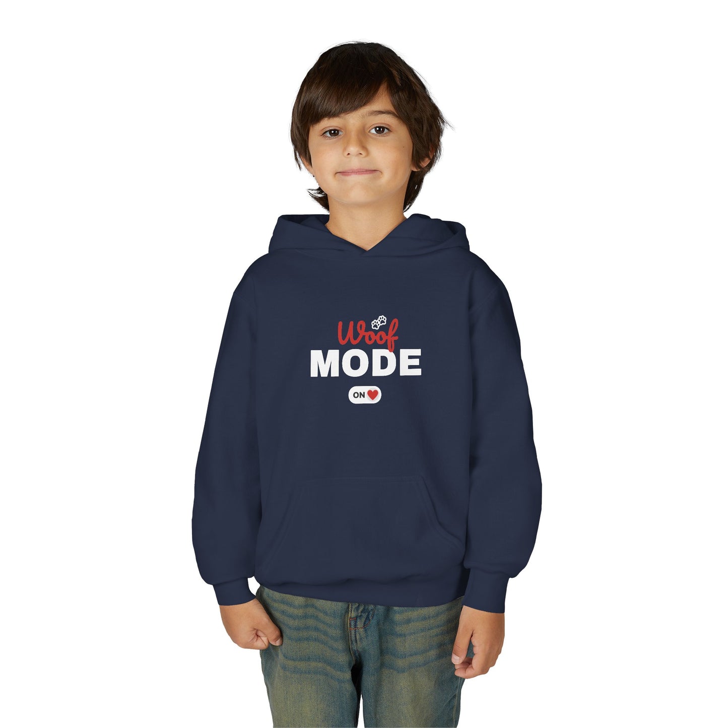 Kids Woof Mode Hoodie, Dog Lover Sweatshirt, Cute Pet Gift, Playful Pup Apparel, Comfy Kids Hoodie, Animal Lover Merch