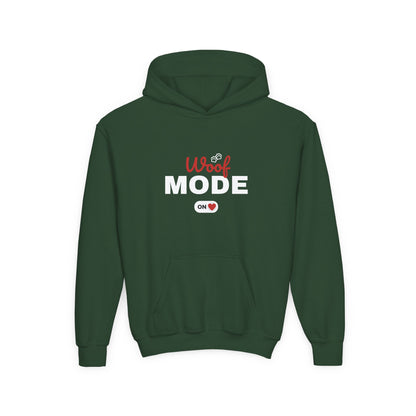 Kids Woof Mode Hoodie, Dog Lover Sweatshirt, Cute Pet Gift, Playful Pup Apparel, Comfy Kids Hoodie, Animal Lover Merch