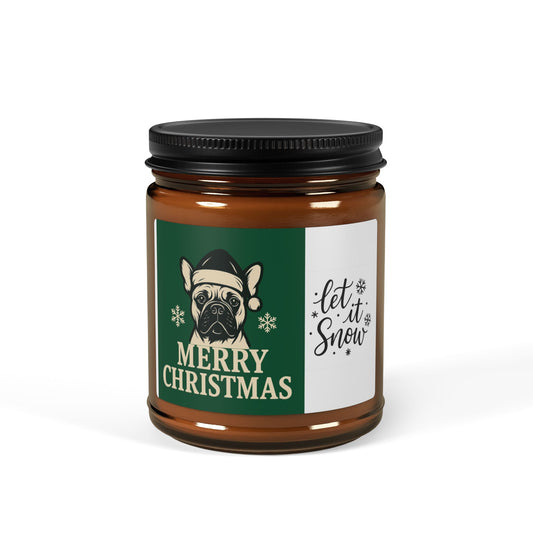 Christmas Dog Scented Soy Candle - Festive Amber Jar, Holiday Gift, Home Decor, Cozy Atmosphere, Unique Gift Idea, Let It Snow