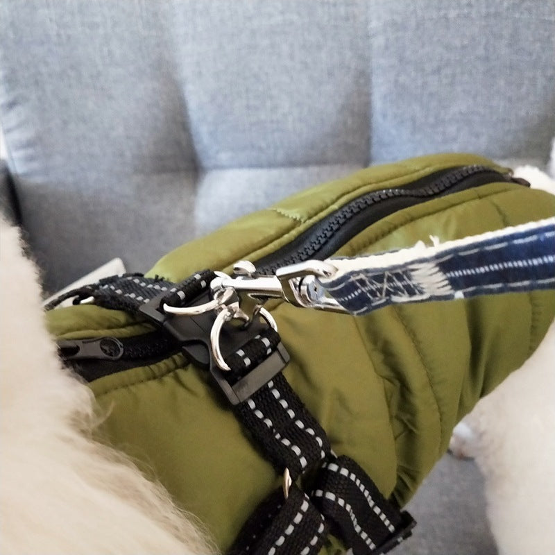 Waterproof Pet Clothes Winter Dog Coat With Harness Warm Pet Clothing Big Dog Jacket Chihuahua Labrador Coat Costume