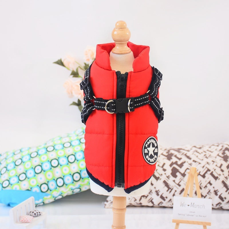 Waterproof Pet Clothes Winter Dog Coat With Harness Warm Pet Clothing Big Dog Jacket Chihuahua Labrador Coat Costume