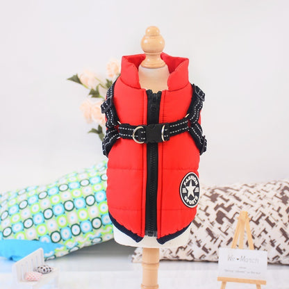 Waterproof Pet Clothes Winter Dog Coat With Harness Warm Pet Clothing Big Dog Jacket Chihuahua Labrador Coat Costume