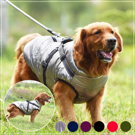Waterproof Pet Clothes Winter Dog Coat With Harness Warm Pet Clothing Big Dog Jacket Chihuahua Labrador Coat Costume