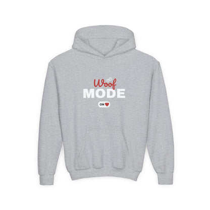 Kids Woof Mode Hoodie, Dog Lover Sweatshirt, Cute Pet Gift, Playful Pup Apparel, Comfy Kids Hoodie, Animal Lover Merch