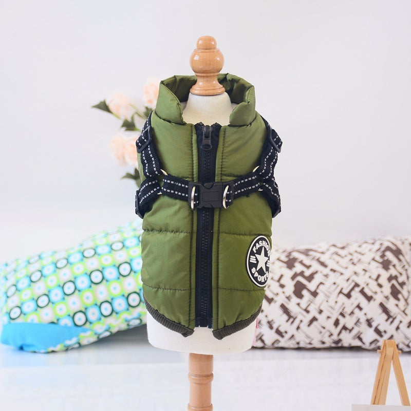 Waterproof Pet Clothes Winter Dog Coat With Harness Warm Pet Clothing Big Dog Jacket Chihuahua Labrador Coat Costume