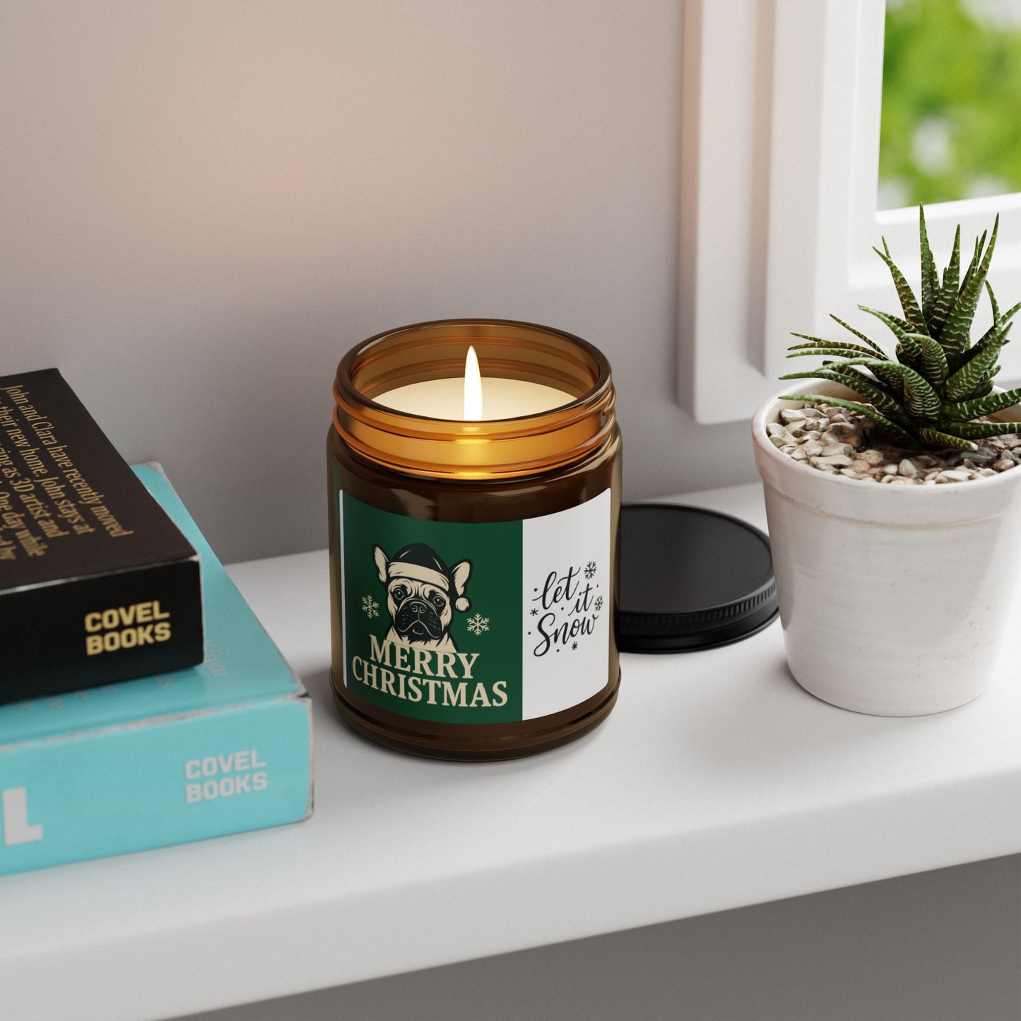 Christmas Dog Scented Soy Candle - Festive Amber Jar, Holiday Gift, Home Decor, Cozy Atmosphere, Unique Gift Idea, Let It Snow
