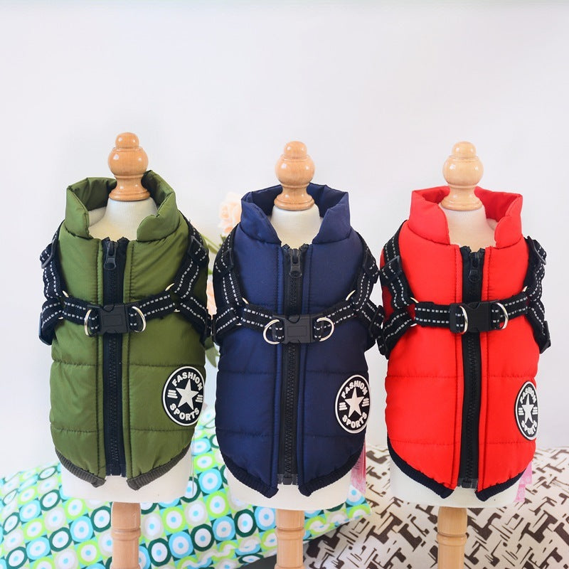 Waterproof Pet Clothes Winter Dog Coat With Harness Warm Pet Clothing Big Dog Jacket Chihuahua Labrador Coat Costume