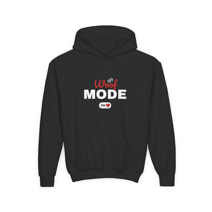 Kids Woof Mode Hoodie, Dog Lover Sweatshirt, Cute Pet Gift, Playful Pup Apparel, Comfy Kids Hoodie, Animal Lover Merch