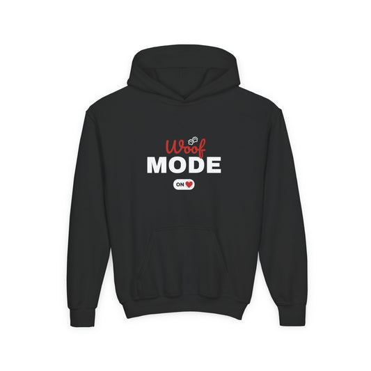 Kids Woof Mode Hoodie, Dog Lover Sweatshirt, Cute Pet Gift, Playful Pup Apparel, Comfy Kids Hoodie, Animal Lover Merch
