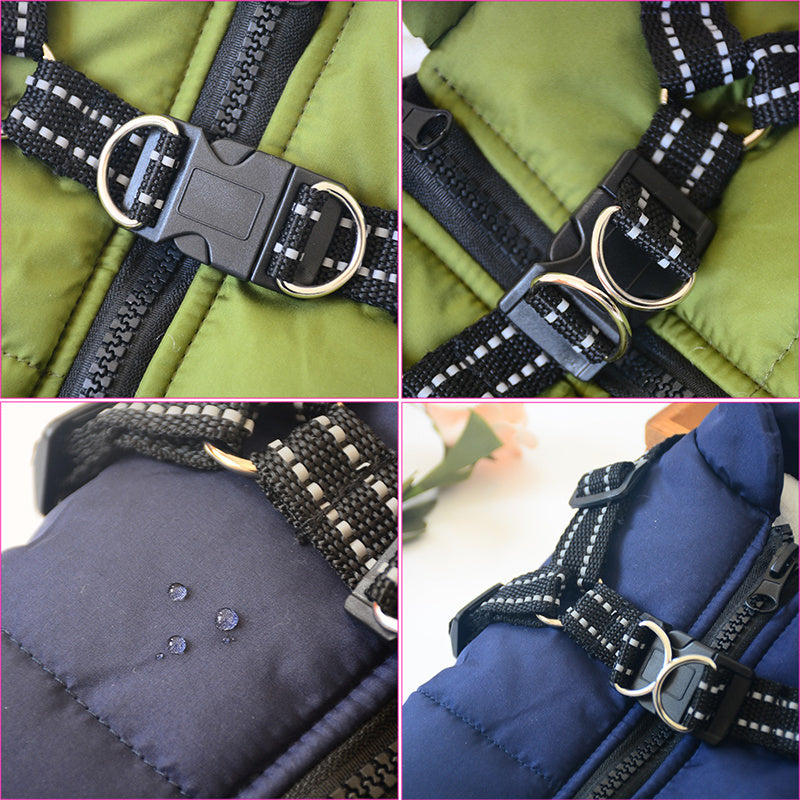 Waterproof Pet Clothes Winter Dog Coat With Harness Warm Pet Clothing Big Dog Jacket Chihuahua Labrador Coat Costume