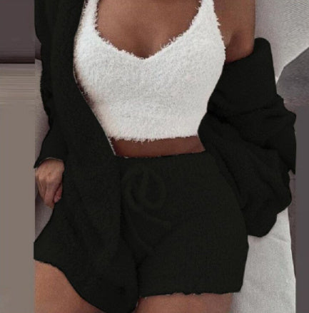 3pcs Womens Clothing Long Sleeve Crop Tank Top And Drawstring Shorts Pajama Set from PurePaws