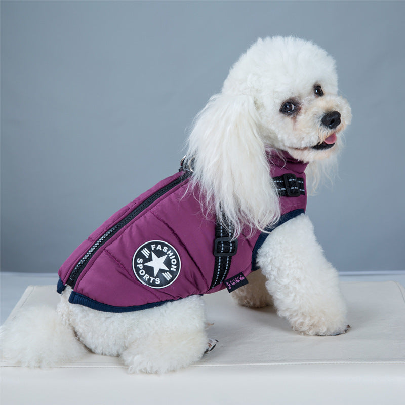 Waterproof Pet Clothes Winter Dog Coat With Harness Warm Pet Clothing Big Dog Jacket Chihuahua Labrador Coat Costume