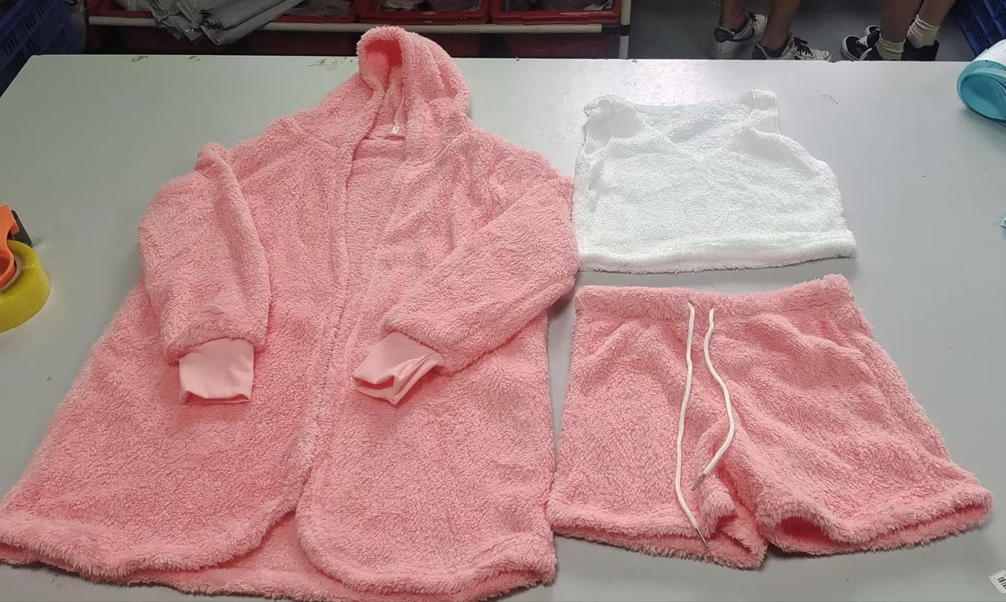 3pcs Womens Clothing Long Sleeve Crop Tank Top And Drawstring Shorts Pajama Set from PurePaws